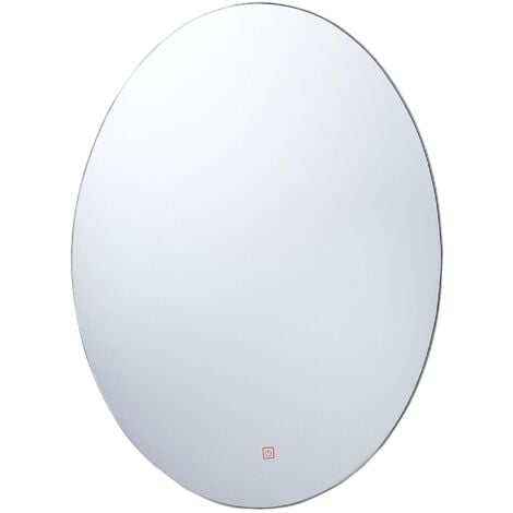 Oval Bathroom Mirror with LED Light Anti Fog System 60 x 80 cm Silver Mazille - Silver