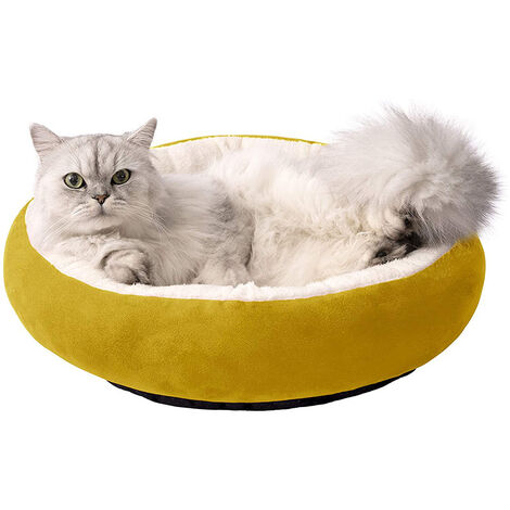 main image of "Oval Cat Basket, Non-Slip Soft Cat Bed, Soft Comfortable Cat Cushion, Machine Washable Donut Basket (S, 50cmyellow)"