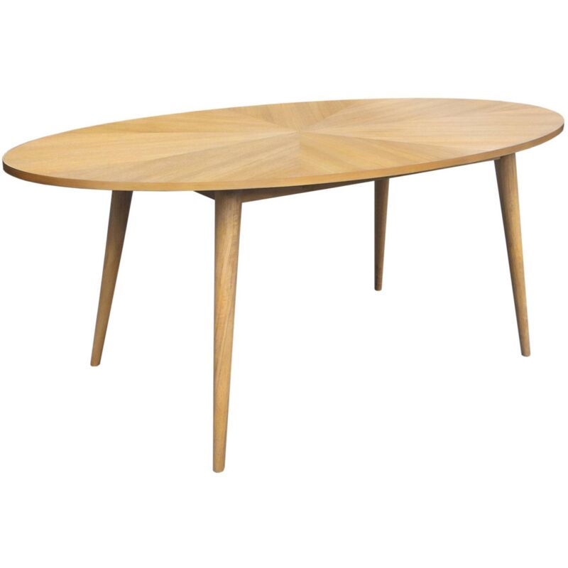 Sweeek Oval Dining Table In Rubberwood And Oak Veneer – Natural Finish, Seats 6 – L 190 X W 100 X H 75 Cm – Diane