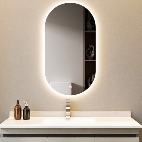 Oval LED Badspiegel mit Beleuchtung 50 x 90 cm Badspiegel Oval mit Beleuchtung Spiegel mit Licht Badezimmerspiegel mit Beleuchtung LED Wandspiegel mit 3 Lichtfarben Dimmbar Speicherfunktion