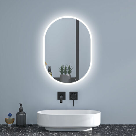 Oval LED Bathroom Mirror Anti Fog Dimmable 3 Colour Lighting Touch/Wall Switch Control Vertical Horizontal Wall Mounted 500x700mm