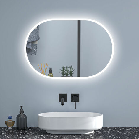 Oval LED Bathroom Mirror Anti Fog White Light Touch Sensor Vertical Horizontal Wall Mounted 900x600mm