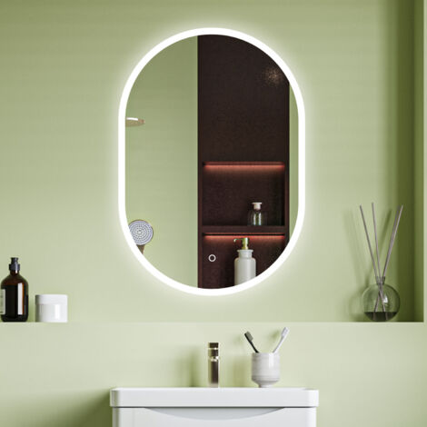 Oval LED Bathroom Mirror with Demister Touch Sensor Vertical or Horizontal Cool White Light 500x700mm