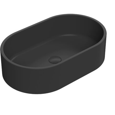 Oval Matt Ceramic Countertop Vessel Without Overflow - 565mm - Matt Black