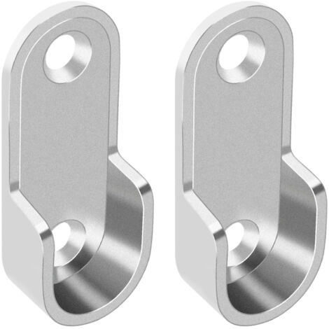 Oval Wardrobe Hanging Rail Rod End Bracket Support Silver Tone Pair