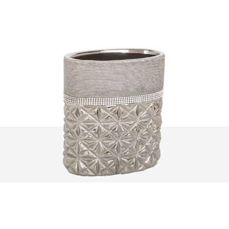 Ovale Keramikvase Silber 18x10x20cm