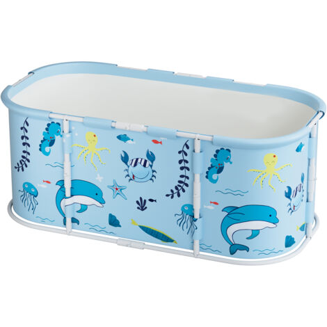 Ovale Klappbadewanne, Badewanne für Erwachsene, verdickte Halterung, 115 × 60 × 45 cm, Hellblau.