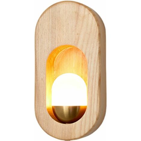 Ovale Wandleuchte aus Holz, Nachttischlampe, G4-LED-Wandleuchte, 1 Licht, moderne Innenwandbeleuchtung, Glasschirm für Schlafzimmer, Wohnzimmer, Flur, Treppen, Holzmaserung