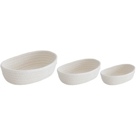 Ovaler Aufbewahrungskorb aus geflochtenem Baumwollseil – 3er-Set für Make-up oder Snacks – Weiß