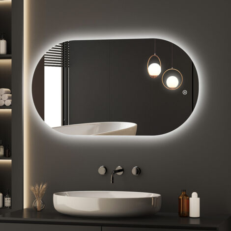Ovaler LED Badspiegel mit Beleuchtung 50 x 90 cm 3 Lichtfarbe Einstellbare Spiegel Bad mit Beleuchtung LED Spiegel mit Licht mit Touch-Schalter