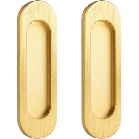 Ovaler Schiebetürgriff, selbstklebender Schiebetürgriff aus Aluminiumlegierung ohne Bohren (gold, 100 mm), 2 Stück