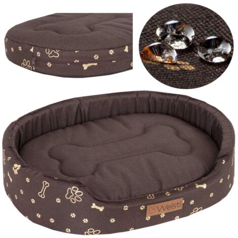Ovales Hundebett Welsti braun goldene Knochen und Pfoten XXL 100x80 wigofil