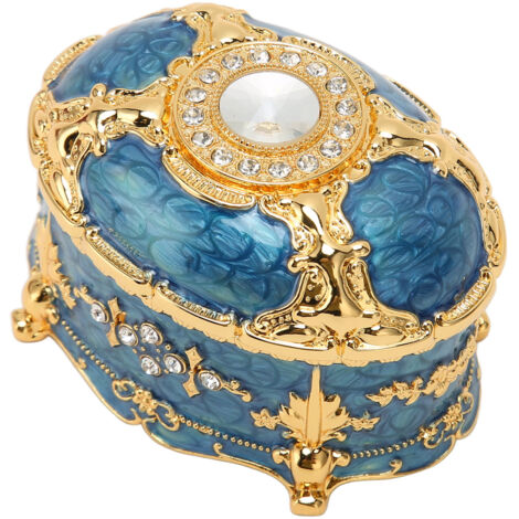 Ovales Schmuckkästchen mit Strasssteinen, Aufbewahrungsetui für Vintage-Halsketten, Ringe und Ohrringe, gold- und königsblaue Ausführung
