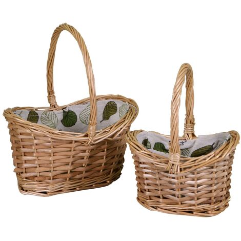 Ovales Weidenkorbset 1-2 mit natürlicher Fütterung 22x16h23 cm