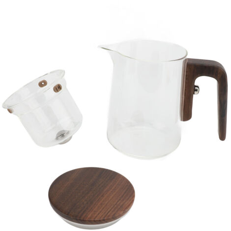 OVAQUIXI Théière en Verre de 600ml avec Poignée en Bois et Contrôle de Presse, pour la Maison et le Restaurant, Théière à Séparation D'eau Magnétique à visibilité Claire.