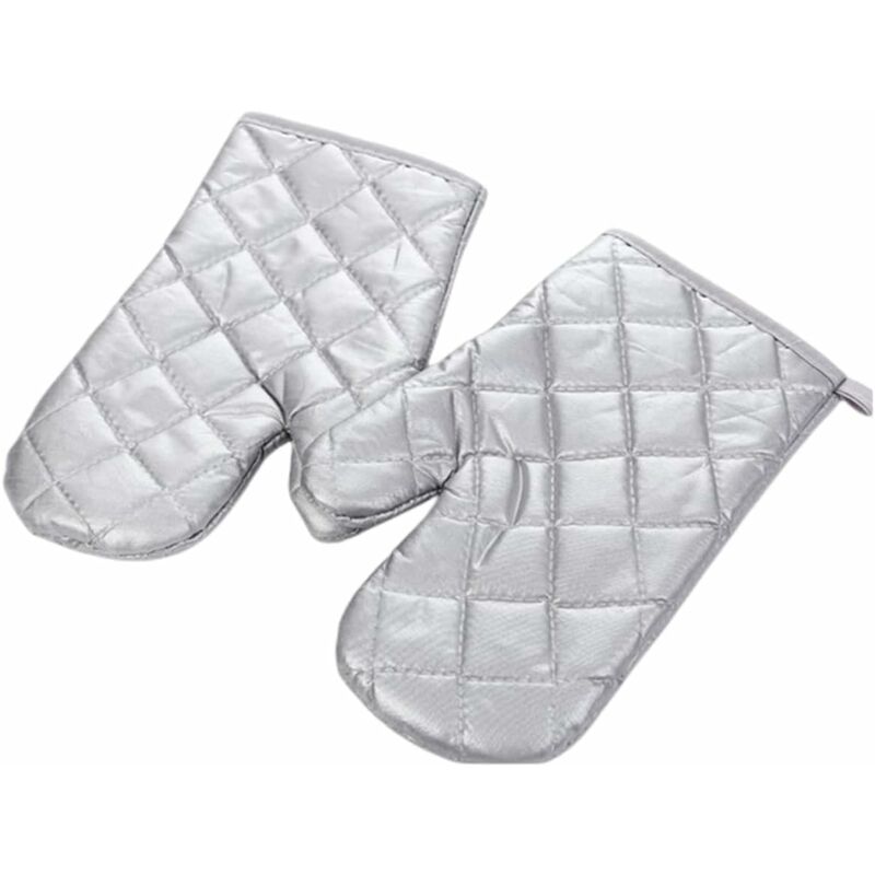 Oven Gloves, Waterproof Silver Plated Cloth Gloves, Double Sided Non-Slip Heat Resistant Oven Gloves for Grilling/Cooking/Baking/BBQ, 1 Pair Silver
