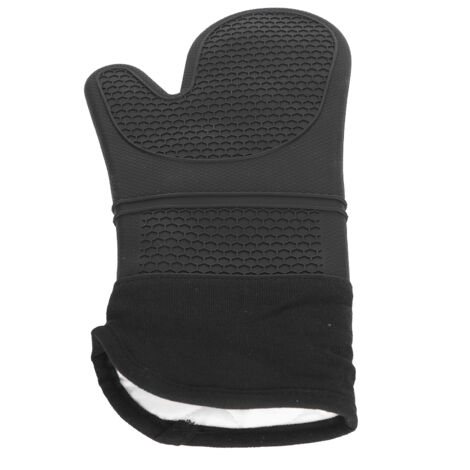 Oven Mitts Oblique Mouth Texture Silicone Nonslip Soft Durable Flexible to Use Cotton Lining Silicon Oven Mittens(Black )