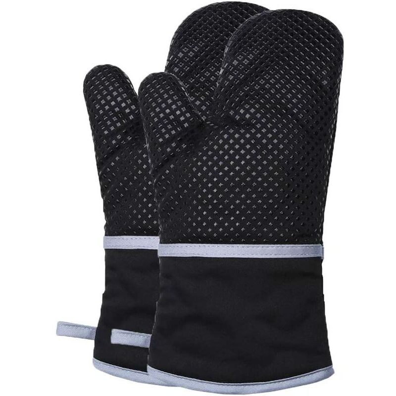 Oven Mitts & Pot Holders Heat Resistant Oven Gloves, Kitchen Gloves, Microwave Cooking, (Pair) (Black)