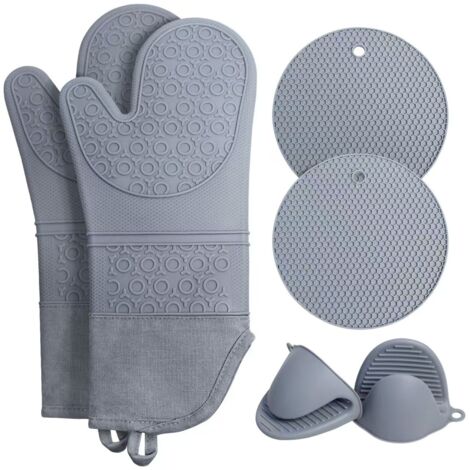 Oven Mitts - Pot Holders - Silicone Heat Resistant Up To 260 C - Extra Long 38 Cm - For Kitchen Baking Cooking - 6 Pcs Set