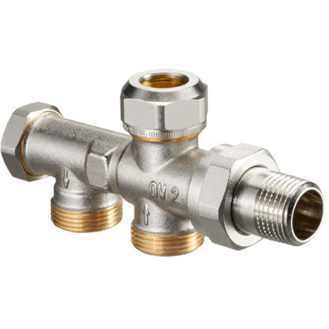 Oventrop Duo Zweirohr-Anschlussstück mit Absperrung,m24x1,5 Außengewinde, Abstand 35mm