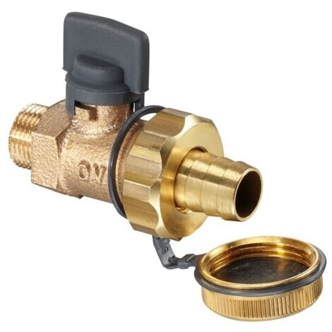 OVENTROP KFE-Kugelhahn Optiflex mit Außengewinde PN 16 aus Rotguss, mit Messing Schlauchverschraubung DN 15, G 1/2, 1032404