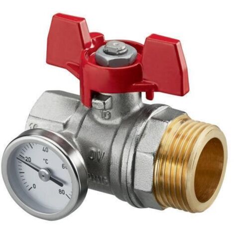 OVENTROP Kugelhahn 1'' roter Griff mit Thermometer für Edelstahlverteiler 1406484
