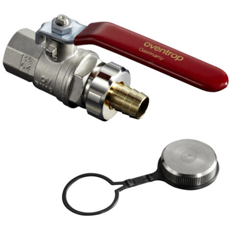Oventrop Kugelhahn mit Schlauchverschraubung DN 20 R 3/4" IG PN 16 für Temperaturen von -20 bis 120 Grad C, Messing vernickelt