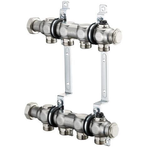 Oventrop Multidis SH Edelstahl-Verteiler für Heizkörperanbindung mit G 3/4" Außengewinde, 3 Heizkreise
