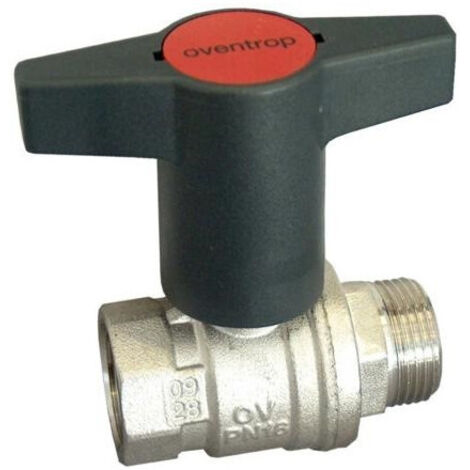 OVENTROP Robinet à tournant sphérique avec poignée à genouillère en plastique Optibal avec filetage extérieur et filetage intérieur PN 16 DN 15, G 1/2, laiton, nickelé, 1077304