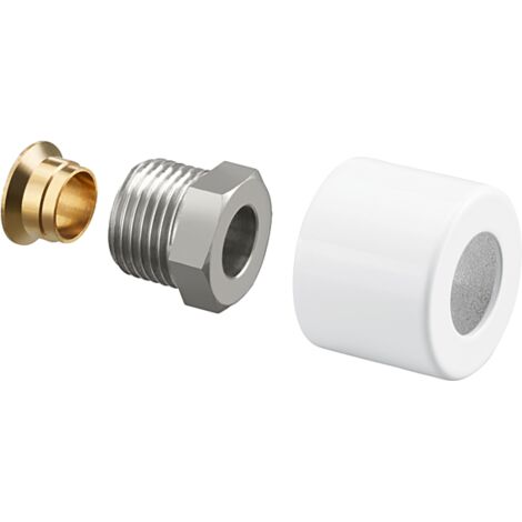 OVENTROP Set de raccords à compression (1 voie) pour robinets thermostatiques E, G 1/2 AG x 15 mm, revêtement en poudre blanc, 1169193