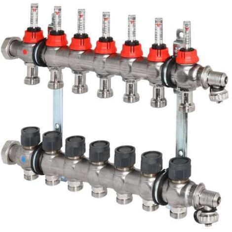 OVENTROP Verteiler Edelstahl 1'' für FBH 7 Kr.,m.Durchflusseinsätzen 0-5 l/min. 1405357