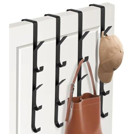 Over-the-door coat rack, 4 pieces x 5 hooks, stainless steel over-the-door hook rail for universal hanging, vertical over-the-door towel holder, stainless steel for clothes, towels, bathrobes (black)