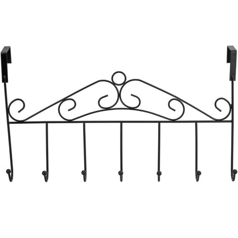 Over The Door Hook Rack Detachable 7 Hooks Door Hanger Organizer for Towels Handbags Coats Black