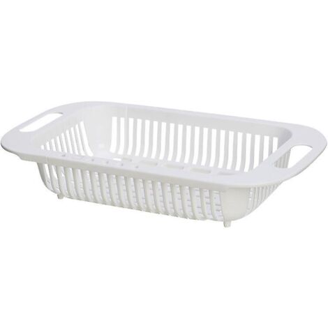 Over-the-sink expandable colander basket, pasta and vegetable strainer, food drain basket for home kitchen (white)