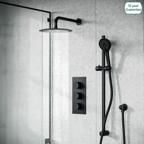 Overhead Rainfall Shower Matt Black Thermostatic Mixer Valve and Handheld Temel