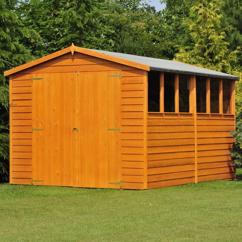 Shire Overlap 12 x 8 Feet Dip Treated Apex Shed Double Door with Windows