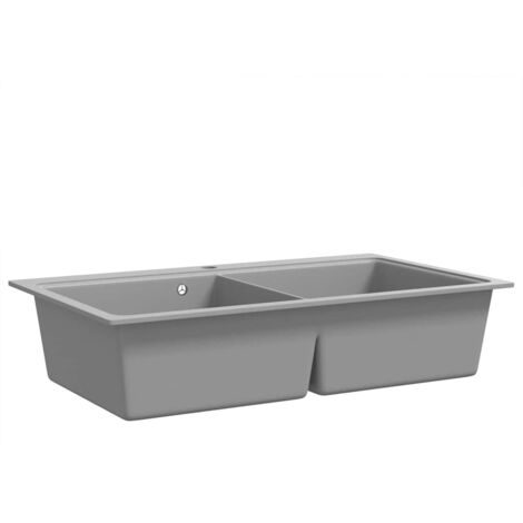 Overmount Kitchen Sink Double Basin Granite Grey vidaXL