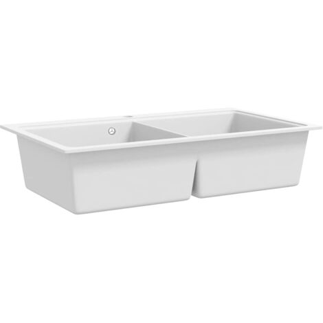 Overmount Kitchen Sink Double Basin Granite White vidaXL