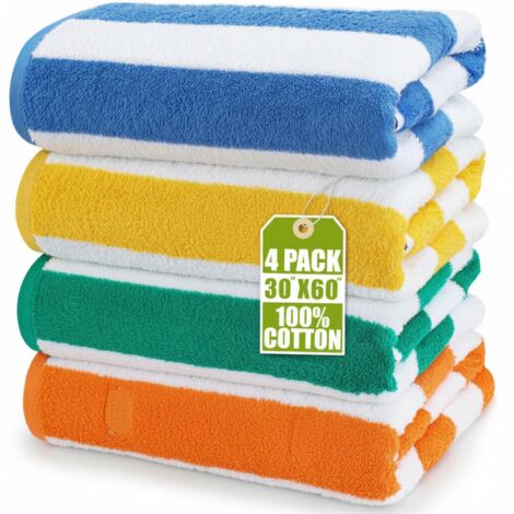 Oversized Cabana Striped Beach Pool Towels Set of 4 Quick Dry Soft Ringspun Cotton
