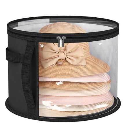 Oversized Clear Hat Storage Bag for Women Men, Holds up to 7 Caps Portable Cowboy Hat Box Organizer Zipper Foldable Round Travel Hat Boxes with Dustproof Lid (Black)