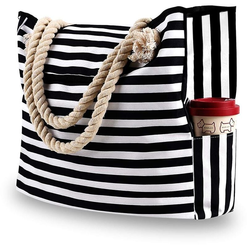 Crea - Oversized Waterproof Canvas Beach Bag With 4 Inner Pockets For Travel Fitness Swimming