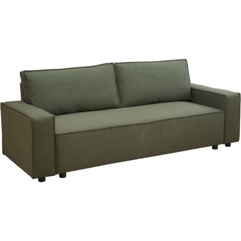 Oviala – Canapé convertible 3 places en tissu vert – Structure en bois d'eucalyptus – Mousse polyuréthane pour confort – Dimensions 220x93x82cm