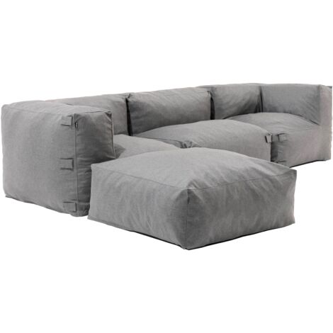 Oviala – Canapé d'angle modulable 4 places gris – Tissu polypropylène teint résistant UV – Dimensions 255x85x65cm – Confort mousse haute densité