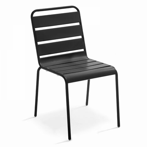 Oviala – Chaise de jardin en métal gris anthracite – Acier thermolaqué anti-rouille – Dossier et assise ajourés – Charge jusqu'à 100 kg