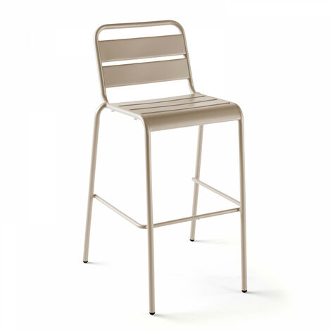 Oviala – Chaise haute de jardin en métal taupe – Structure en acier thermolaqué – Dossier incliné et ajouré – Hauteur d'assise 74 cm