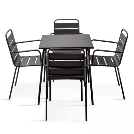 Oviala – Ensemble table de jardin carré 4 places en acier thermolaqué – Fauteuils avec finition époxy anti-rouille – Dimensions 70x70cm
