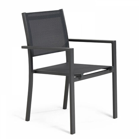 Oviala – Fauteuil de jardin aluminium – Assise et dossier en textilène déperlant – Résistant aux intempéries et aux UV – Empilable – Poids 2,7 kg