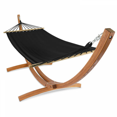 Oviala – Hamac sur pied en bois FSC® de mélèze – Longueur 300 cm, largeur 110 cm – Toile 100% polycoton 320g/m2 – Charge maximale 100 kg