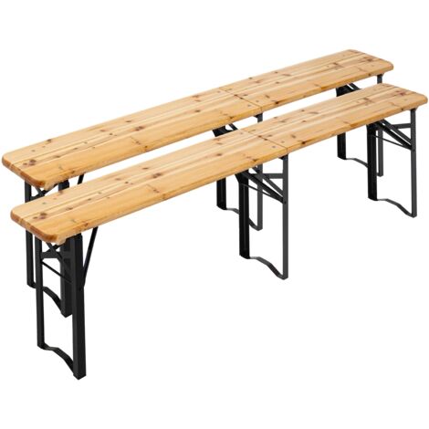 Oviala – Lot de 2 bancs de brasserie en bois pliants 218 cm – Charge max 300 kg – Structure acier – Idéal pour événements extérieurs