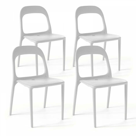 Oviala – Lot de 4 chaises empilables en polypropylène blanc – Dimensions 53,5x48x80cm – Charge maximale 100kg – Confortables et sans entretien